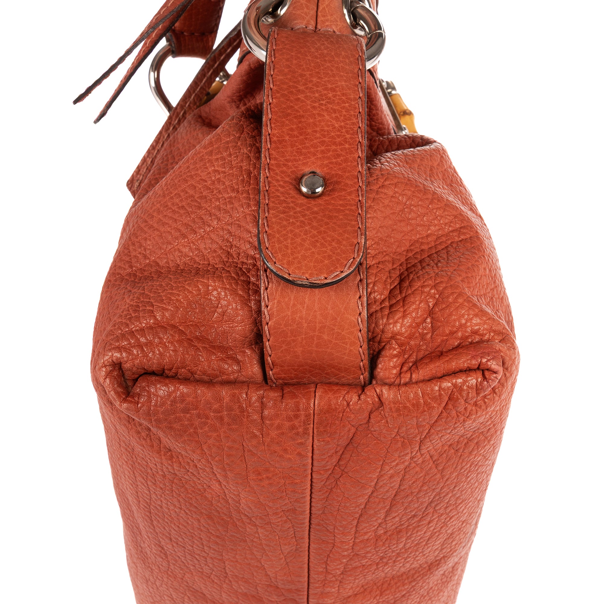 Shoulder Bag Large Bamboo Bar Boston Orange Grained Calfskin Leather