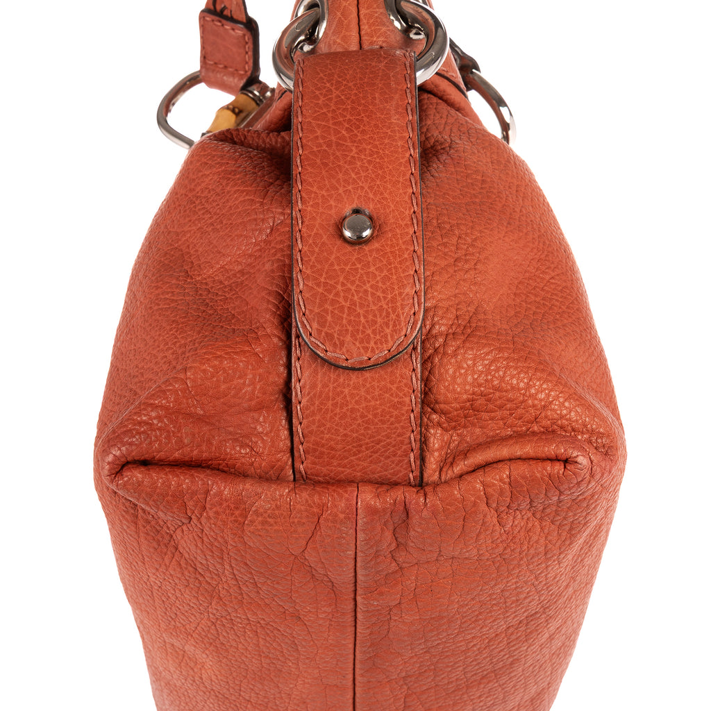 Shoulder Bag Large Bamboo Bar Boston Orange Grained Calfskin Leather