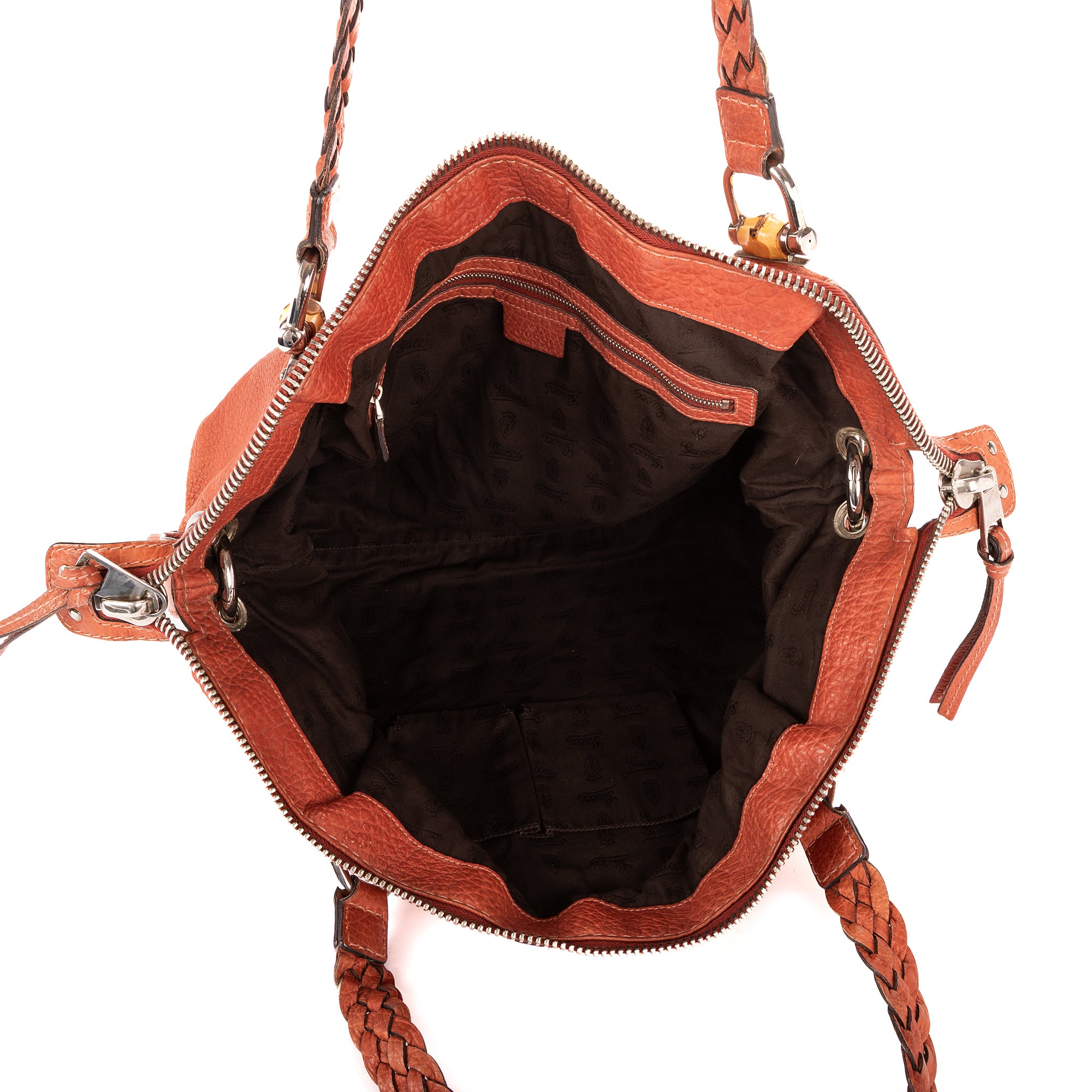 Shoulder Bag Large Bamboo Bar Boston Orange Grained Calfskin Leather
