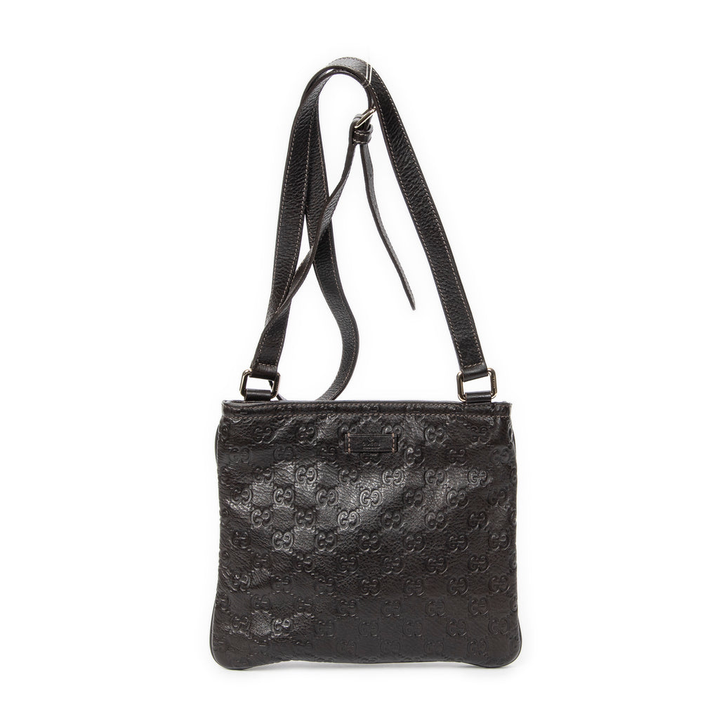 Shoulder Bag Small Flat Messenger Dark Brown Guccissima Leather