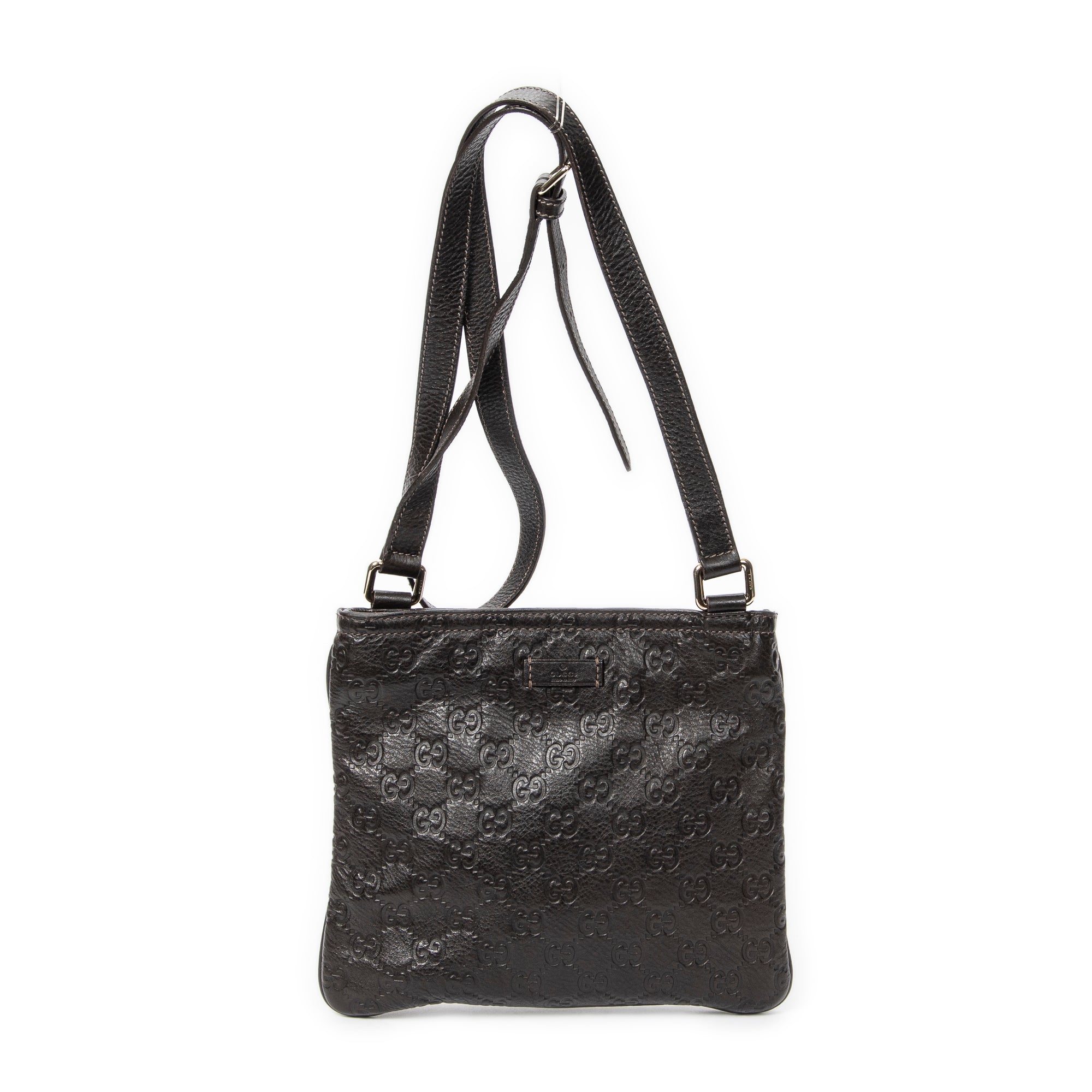 Shoulder Bag Small Flat Messenger Dark Brown Guccissima Leather