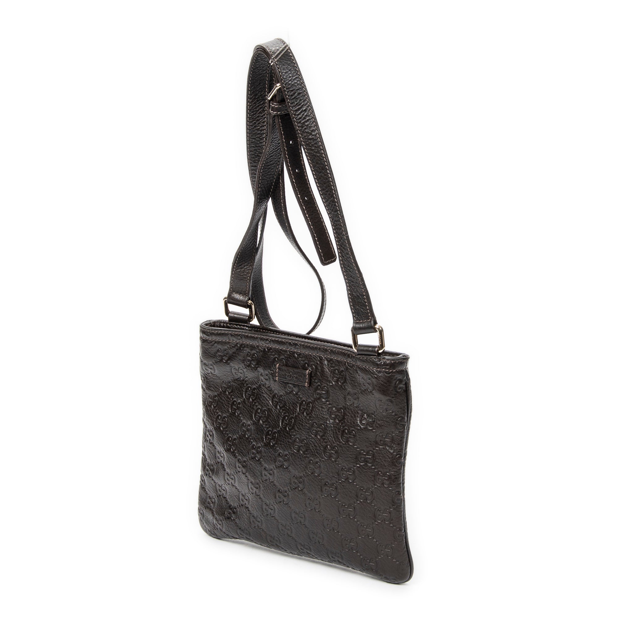 Shoulder Bag Small Flat Messenger Dark Brown Guccissima Leather