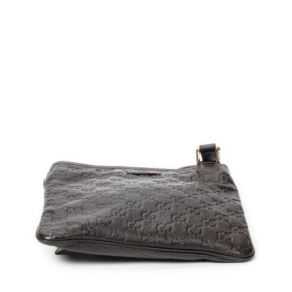 Shoulder Bag Small Flat Messenger Dark Brown Guccissima Leather