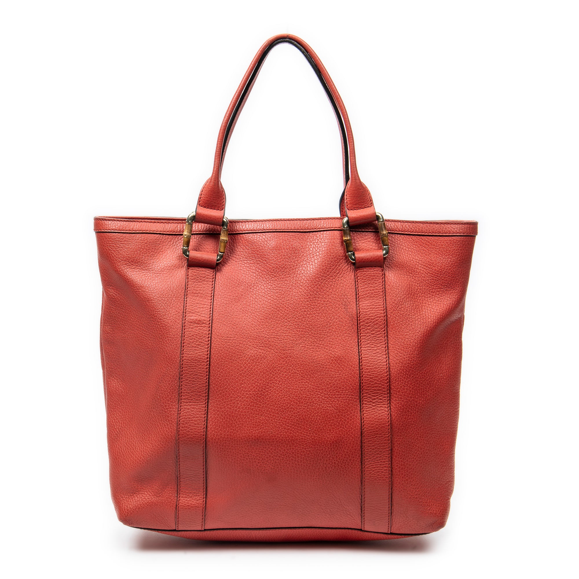 Shoulder Bag Vertical Bamboo Bar Shopper Red Grained Calfskin Leather