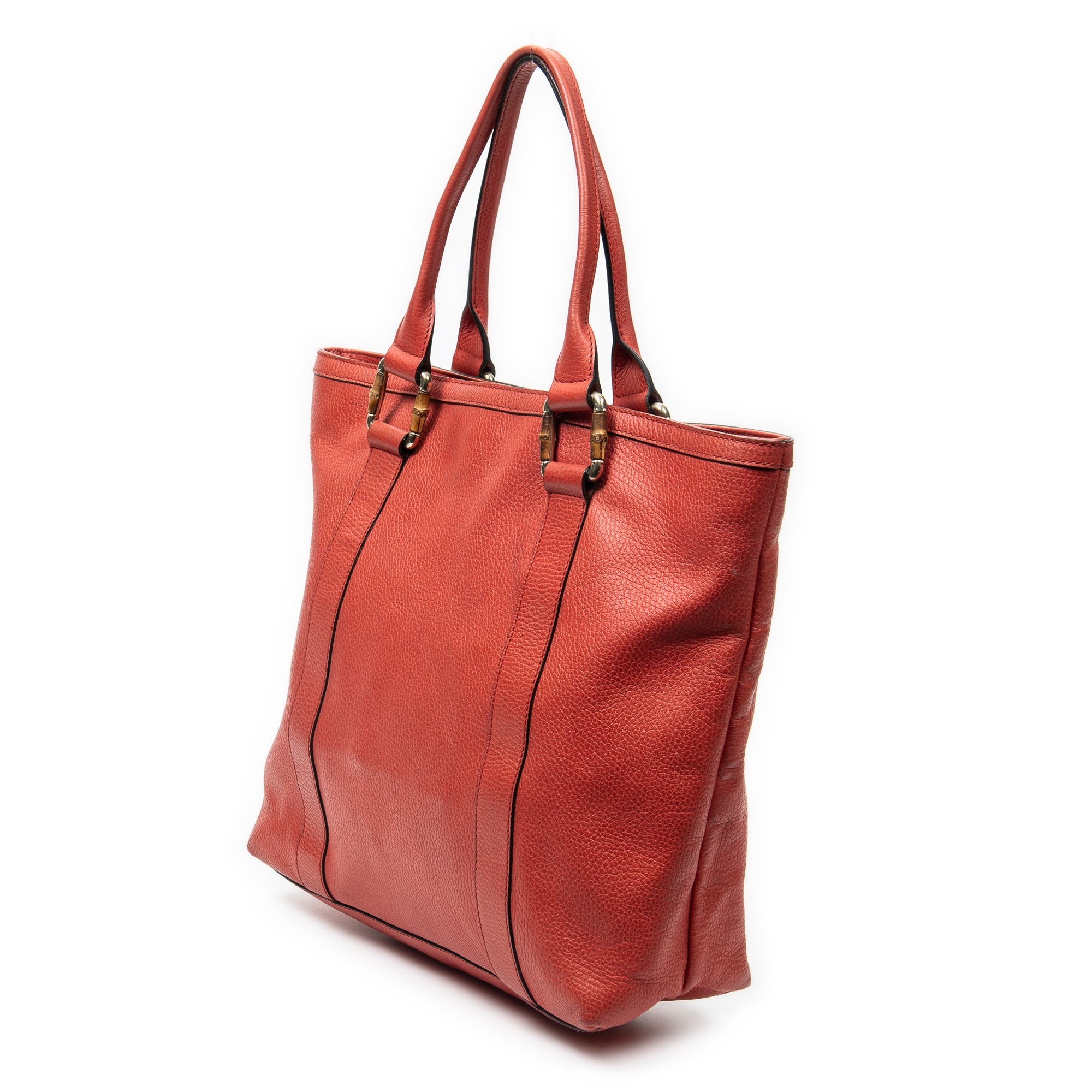 Shoulder Bag Vertical Bamboo Bar Shopper Red Grained Calfskin Leather