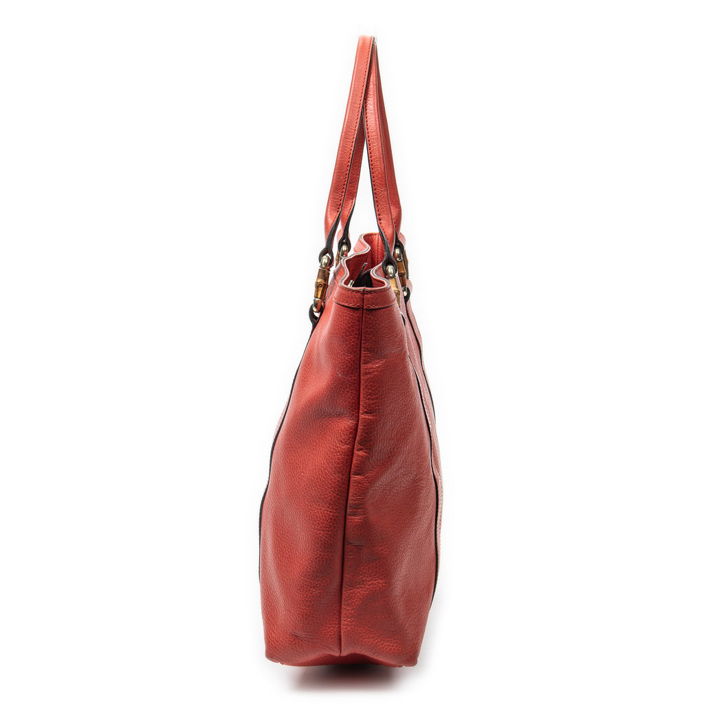Shoulder Bag Vertical Bamboo Bar Shopper Red Grained Calfskin Leather