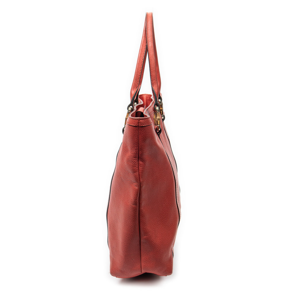 Shoulder Bag Vertical Bamboo Bar Shopper Red Grained Calfskin Leather