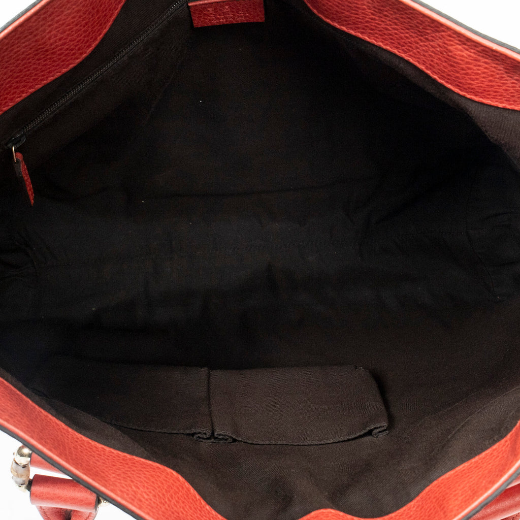Shoulder Bag Vertical Bamboo Bar Shopper Red Grained Calfskin Leather