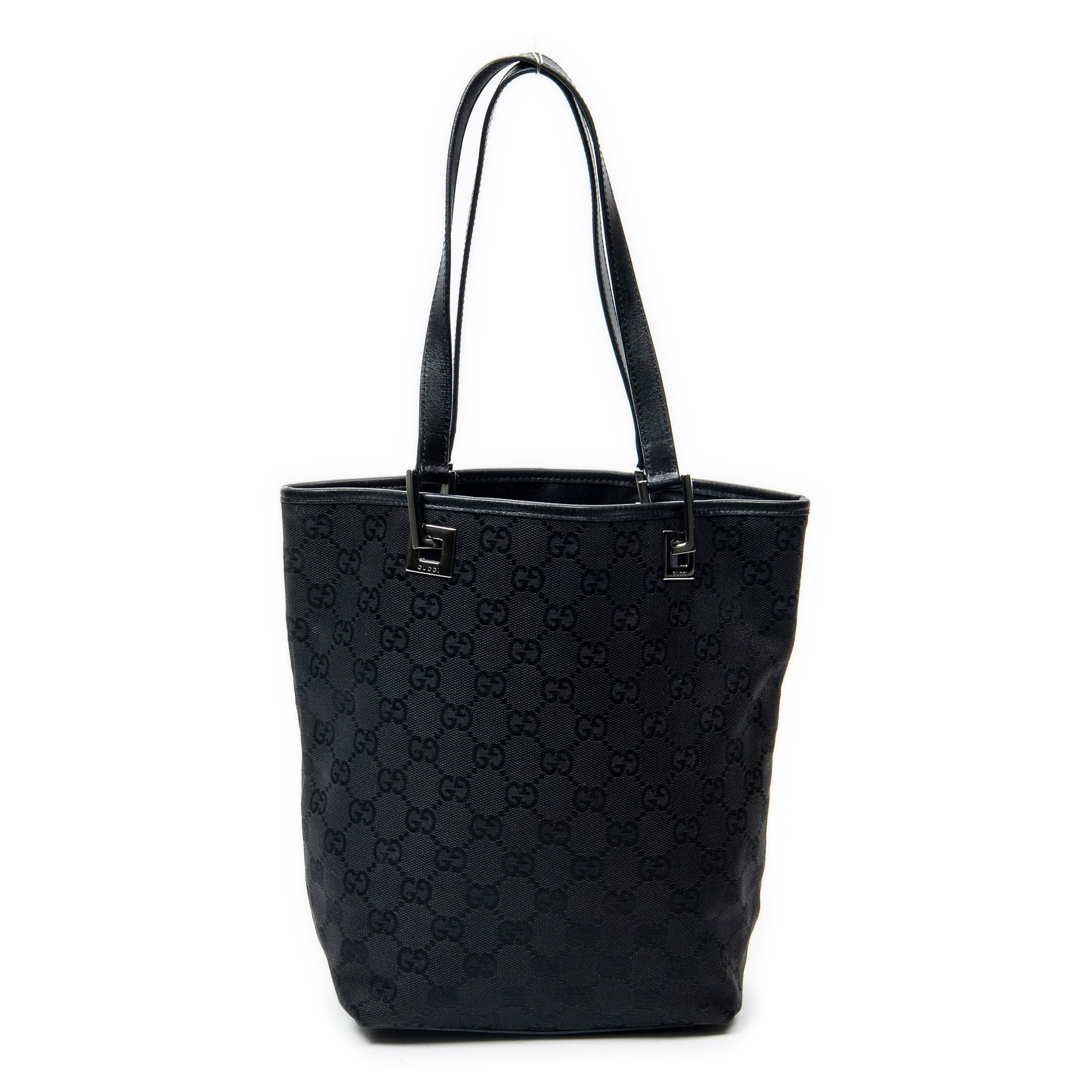 Shoulder Bag Bucket Tote Black Monogrammed Canvas