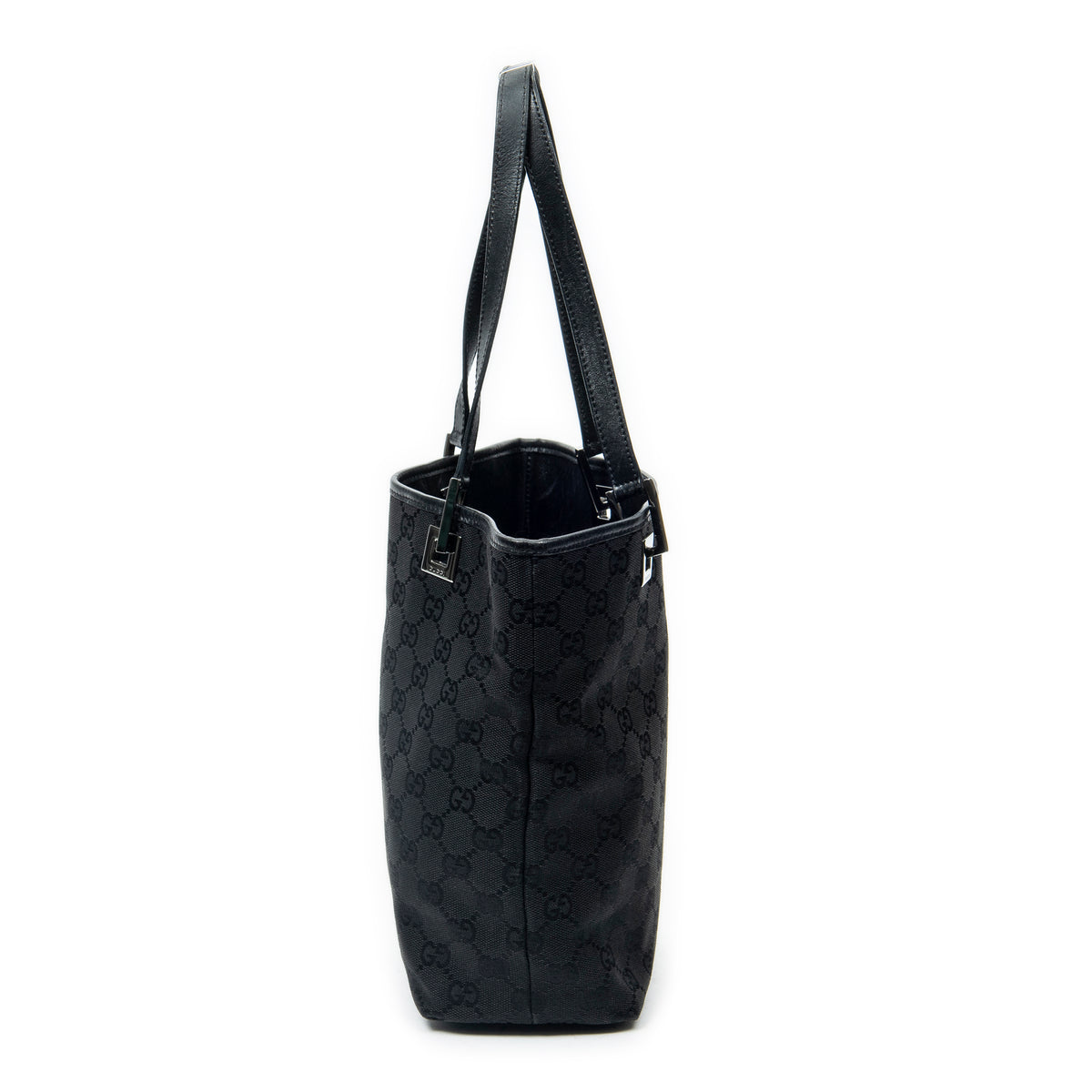 Shoulder Bag Bucket Tote Black Monogrammed Canvas