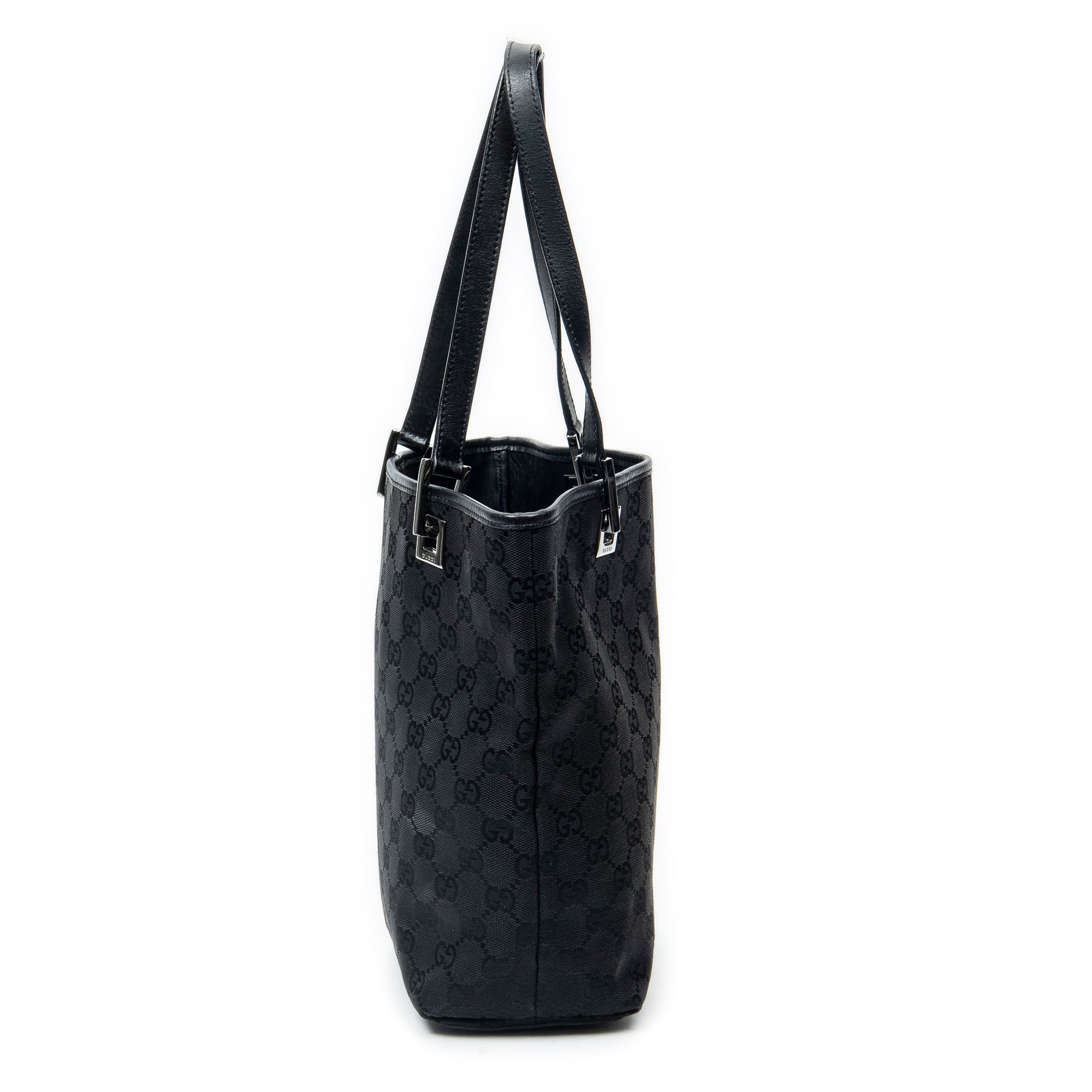 Shoulder Bag Bucket Tote Black Monogrammed Canvas