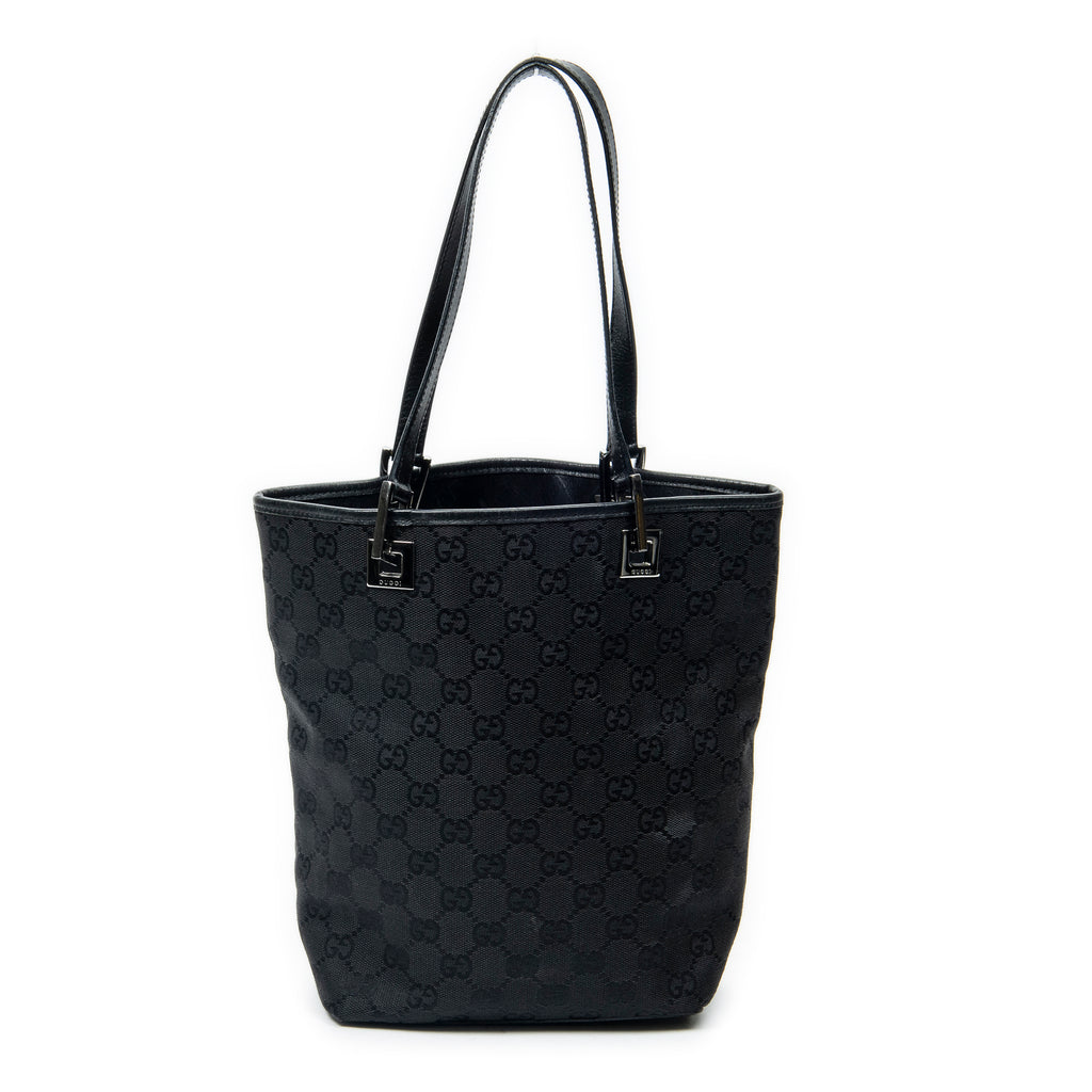Shoulder Bag Bucket Tote Black Monogrammed Canvas
