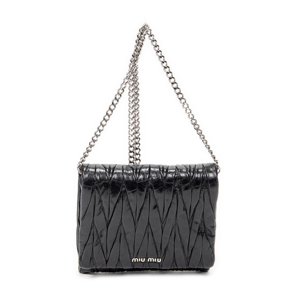 Shoulder Bag Mini Flap Chain Crossbody Black Matelasse Lux Leather