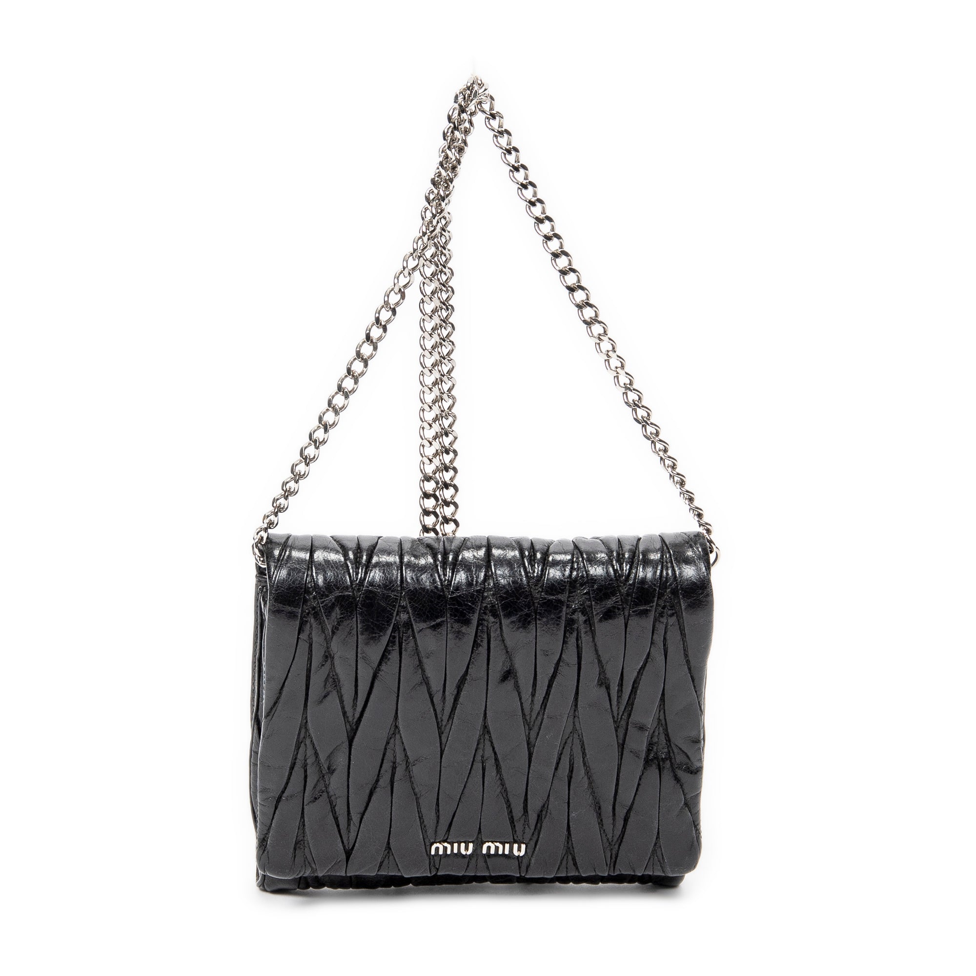Shoulder Bag Mini Flap Chain Crossbody Black Matelasse Lux Leather