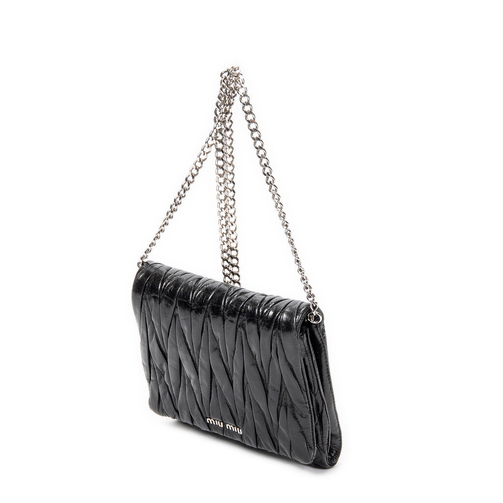 Shoulder Bag Mini Flap Chain Crossbody Black Matelasse Lux Leather
