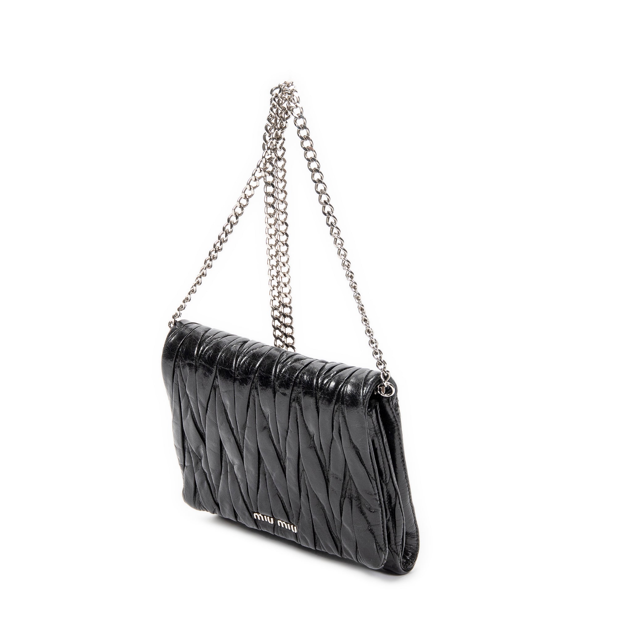 Shoulder Bag Mini Flap Chain Crossbody Black Matelasse Lux Leather