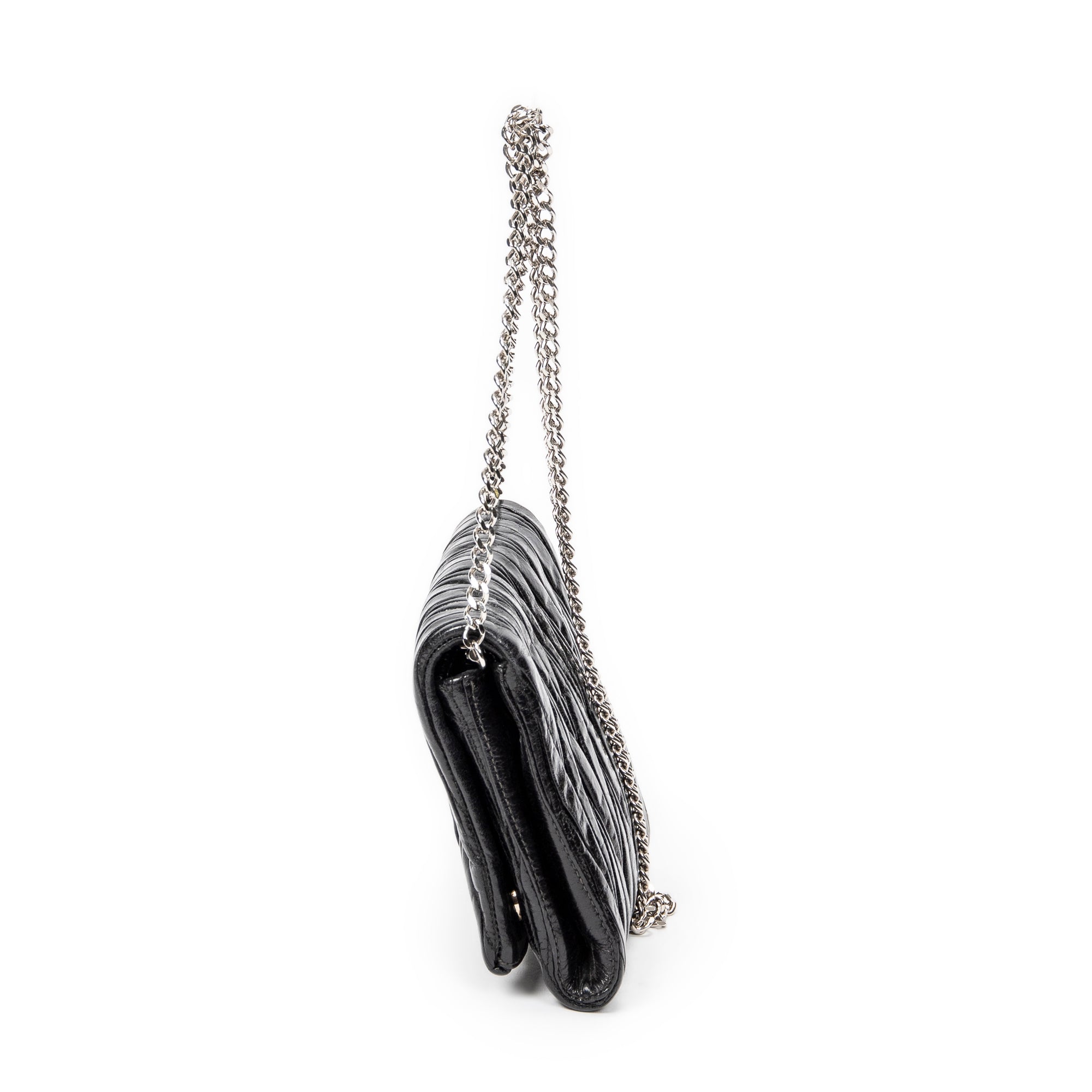 Shoulder Bag Mini Flap Chain Crossbody Black Matelasse Lux Leather