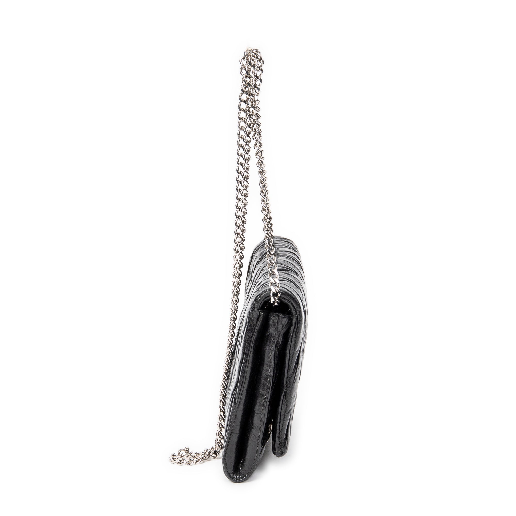 Shoulder Bag Mini Flap Chain Crossbody Black Matelasse Lux Leather