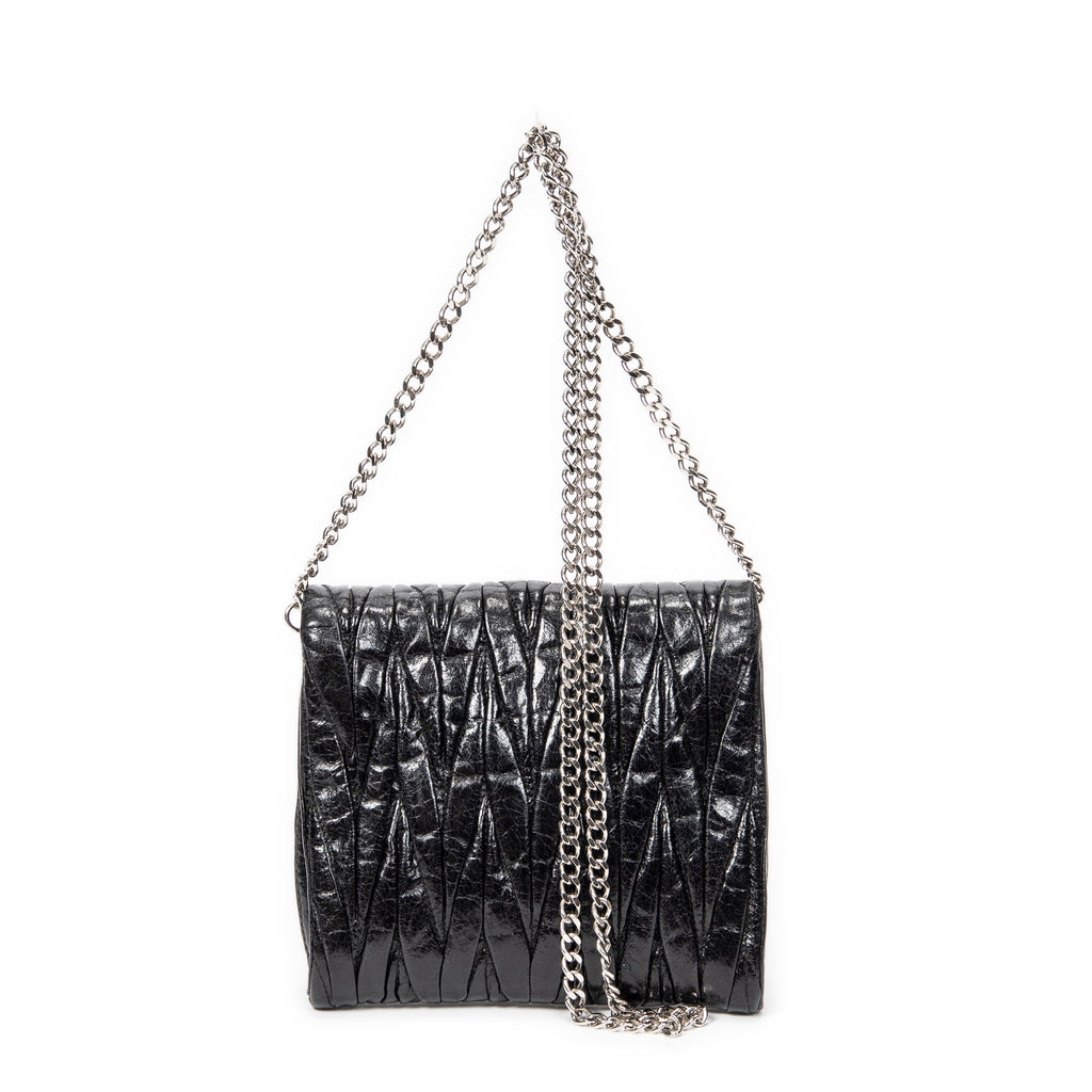 Shoulder Bag Mini Flap Chain Crossbody Black Matelasse Lux Leather