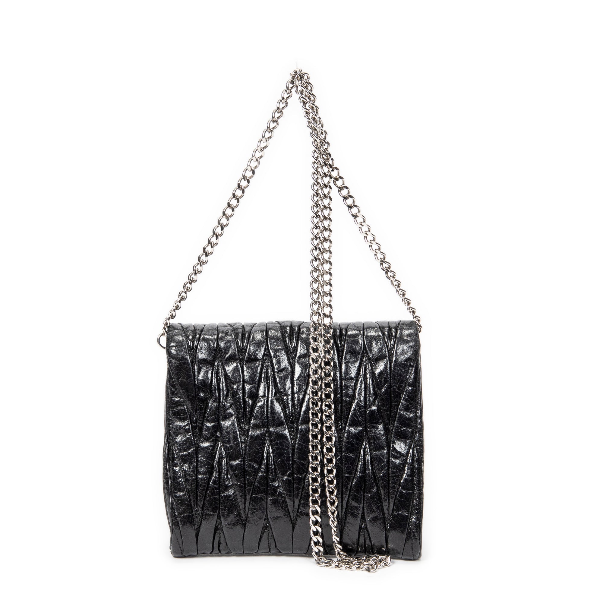 Shoulder Bag Mini Flap Chain Crossbody Black Matelasse Lux Leather