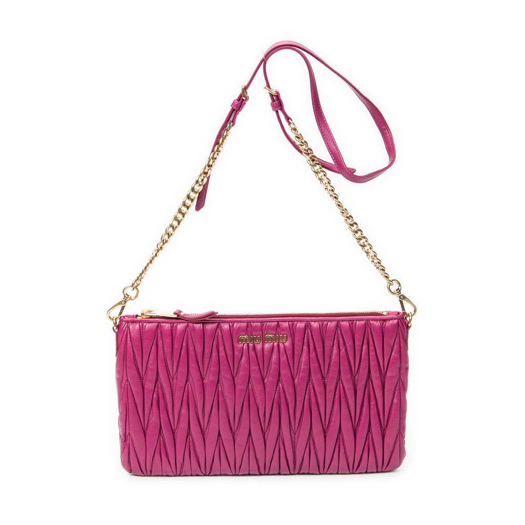 Shoulder Bag Zip Chain Crossbody Purple Nappa Matelasse Leather