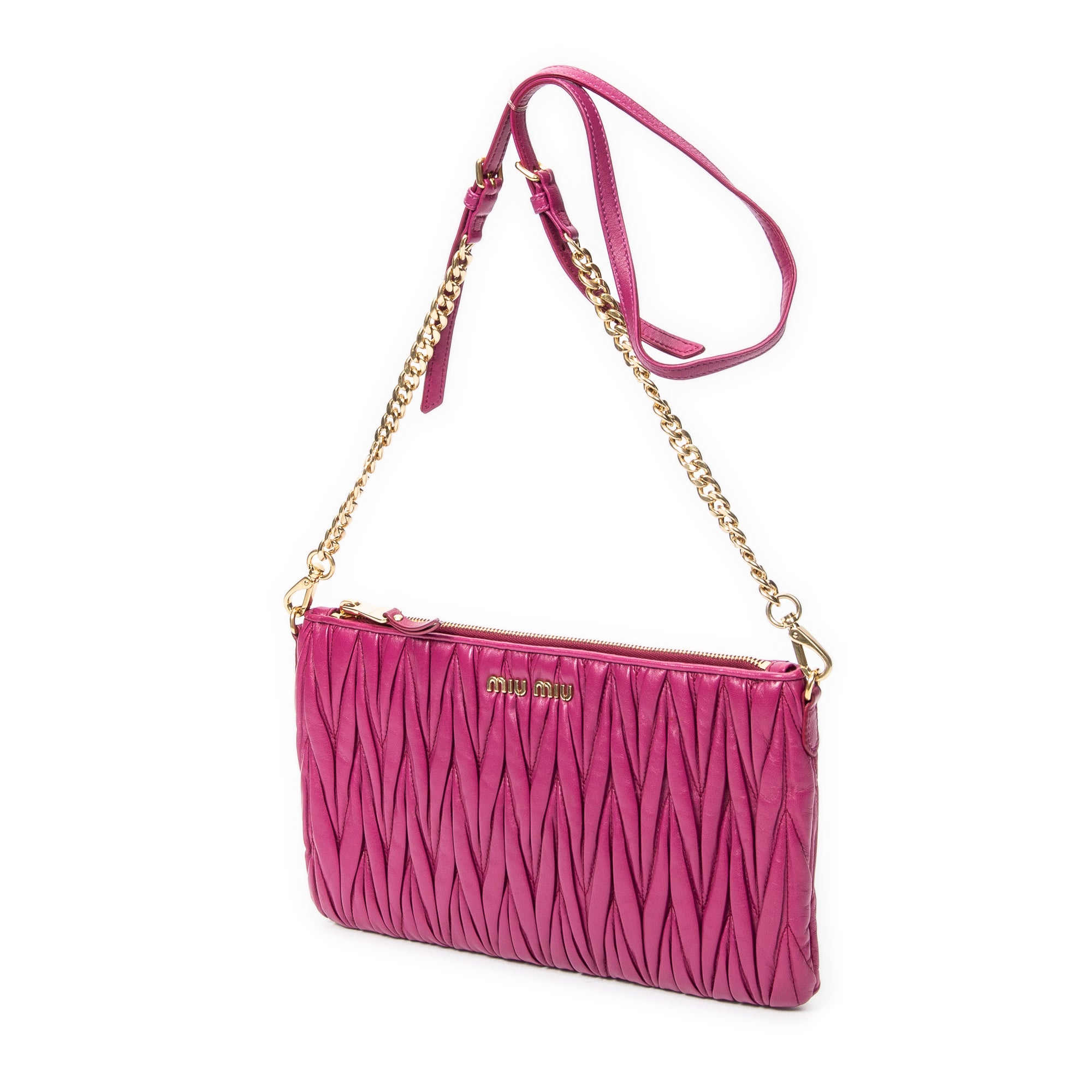 Shoulder Bag Zip Chain Crossbody Purple Nappa Matelasse Leather