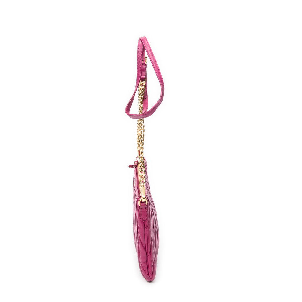 Shoulder Bag Zip Chain Crossbody Purple Nappa Matelasse Leather