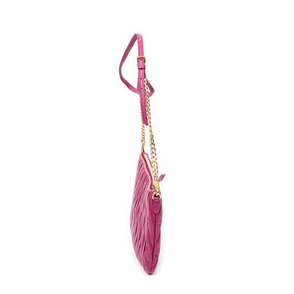Shoulder Bag Zip Chain Crossbody Purple Nappa Matelasse Leather