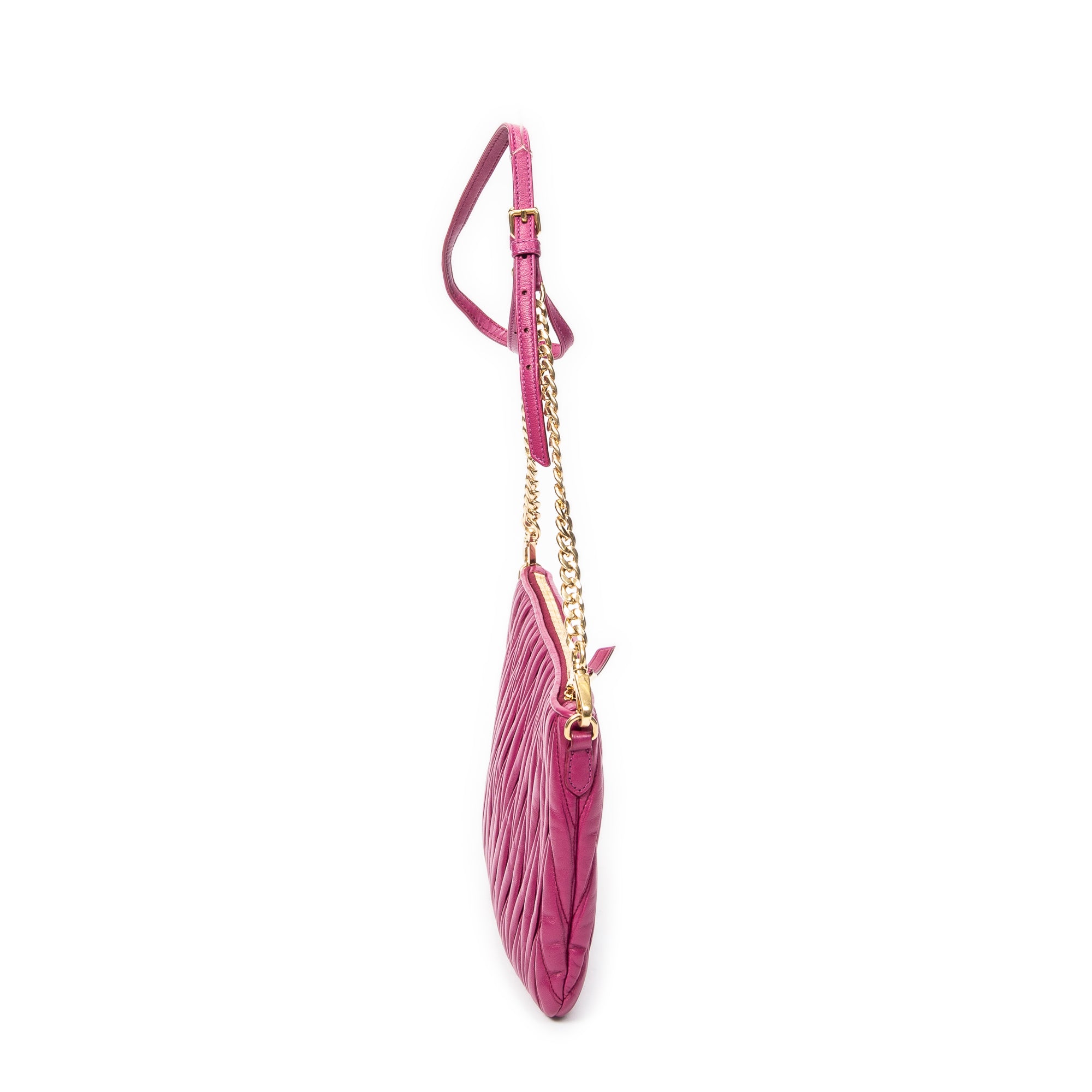 Shoulder Bag Zip Chain Crossbody Purple Nappa Matelasse Leather