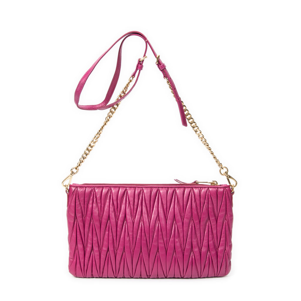 Shoulder Bag Zip Chain Crossbody Purple Nappa Matelasse Leather