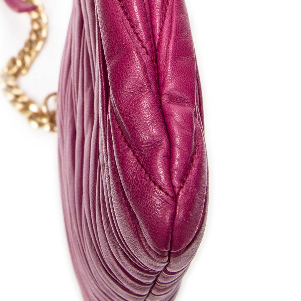 Shoulder Bag Zip Chain Crossbody Purple Nappa Matelasse Leather