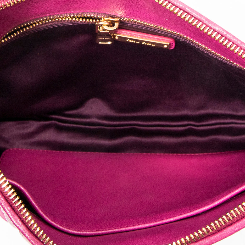 Shoulder Bag Zip Chain Crossbody Purple Nappa Matelasse Leather