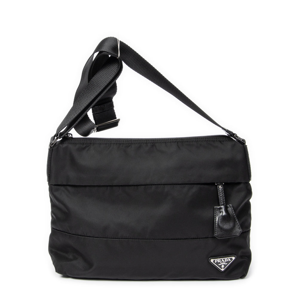 Bolso Bandolera Cremallera Horizontal Mensajero Negro Acolchado Lona de Nylon