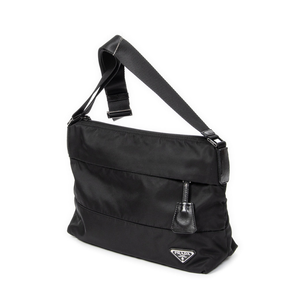 Bolso Bandolera Cremallera Horizontal Mensajero Negro Acolchado Lona de Nylon