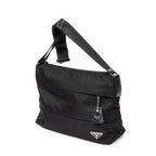 Bolso Bandolera Cremallera Horizontal Mensajero Negro Acolchado Lona de Nylon