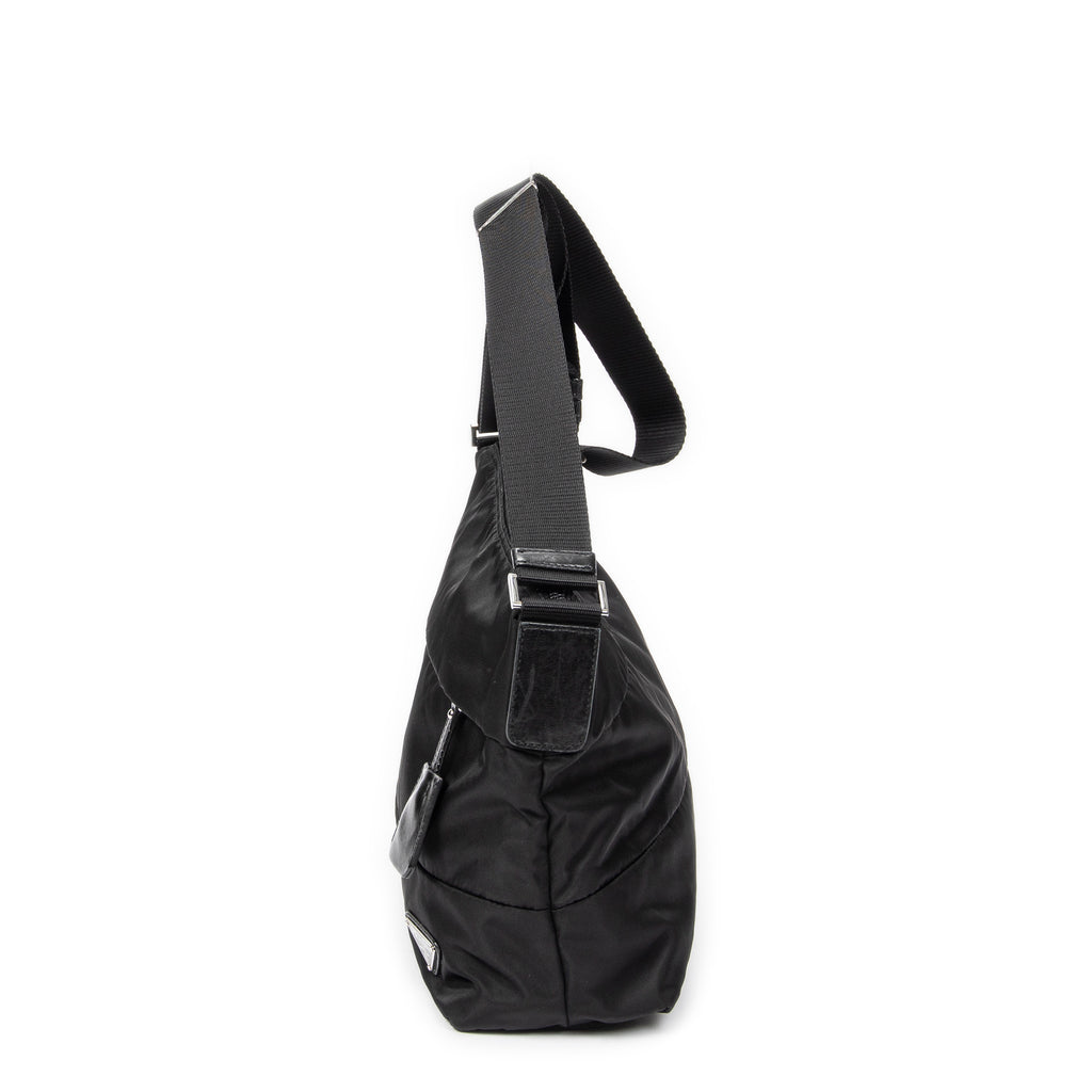 Bolso Bandolera Cremallera Horizontal Mensajero Negro Acolchado Lona de Nylon