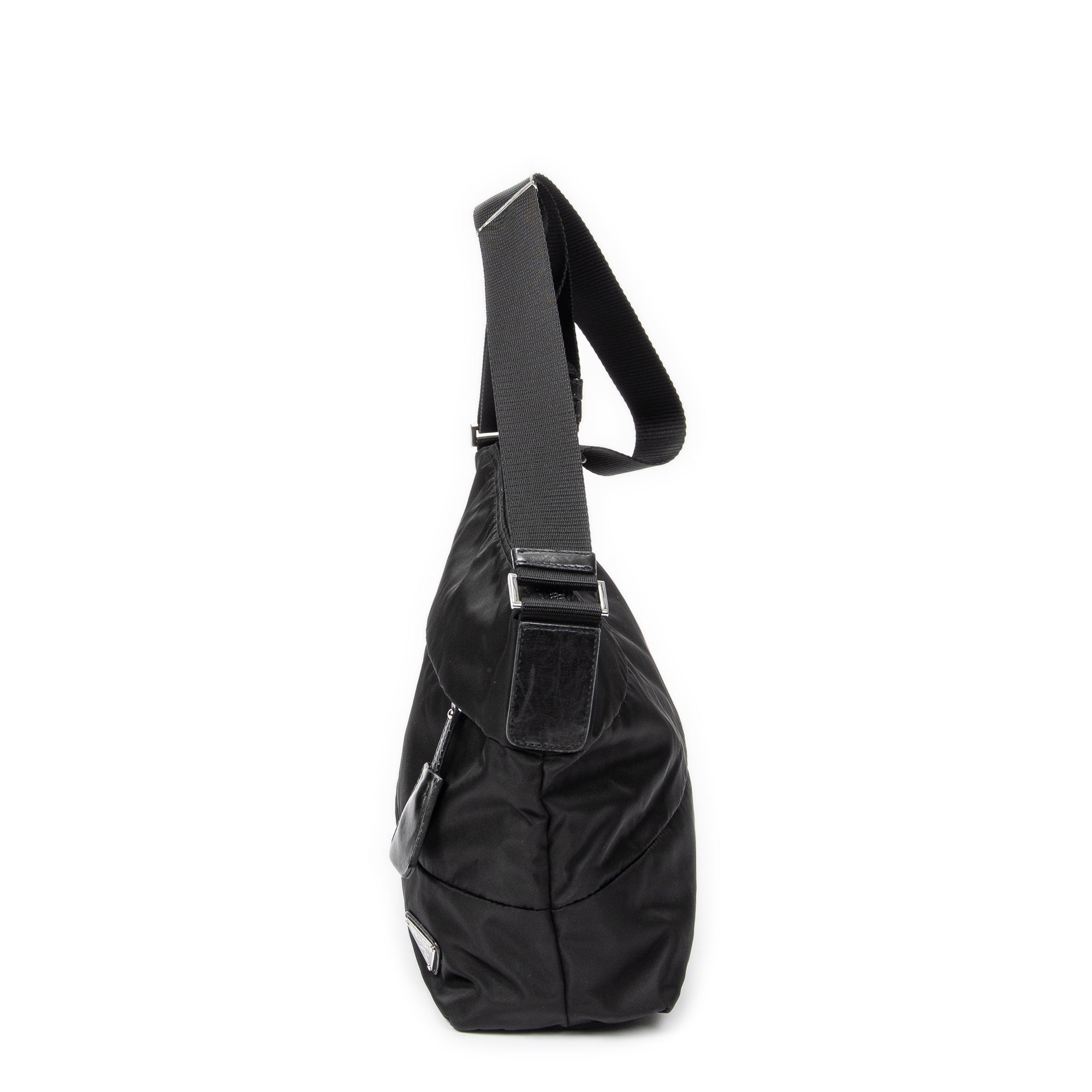 Bolso Bandolera Cremallera Horizontal Mensajero Negro Acolchado Lona de Nylon