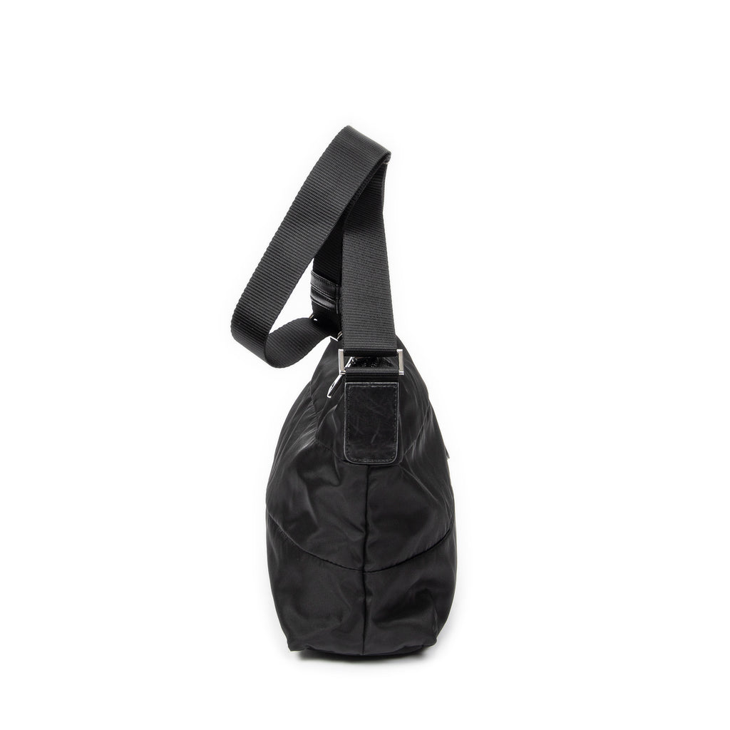 Bolso Bandolera Cremallera Horizontal Mensajero Negro Acolchado Lona de Nylon