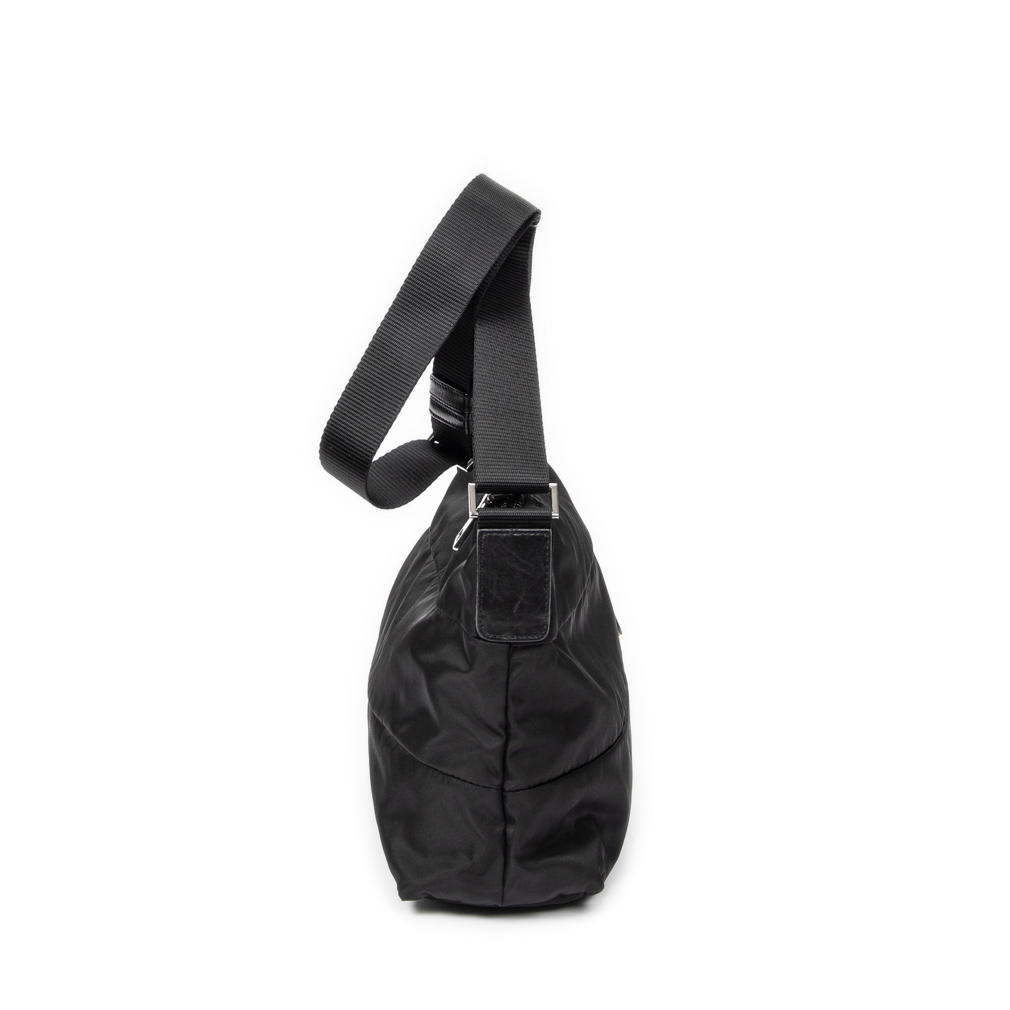 Bolso Bandolera Cremallera Horizontal Mensajero Negro Acolchado Lona de Nylon