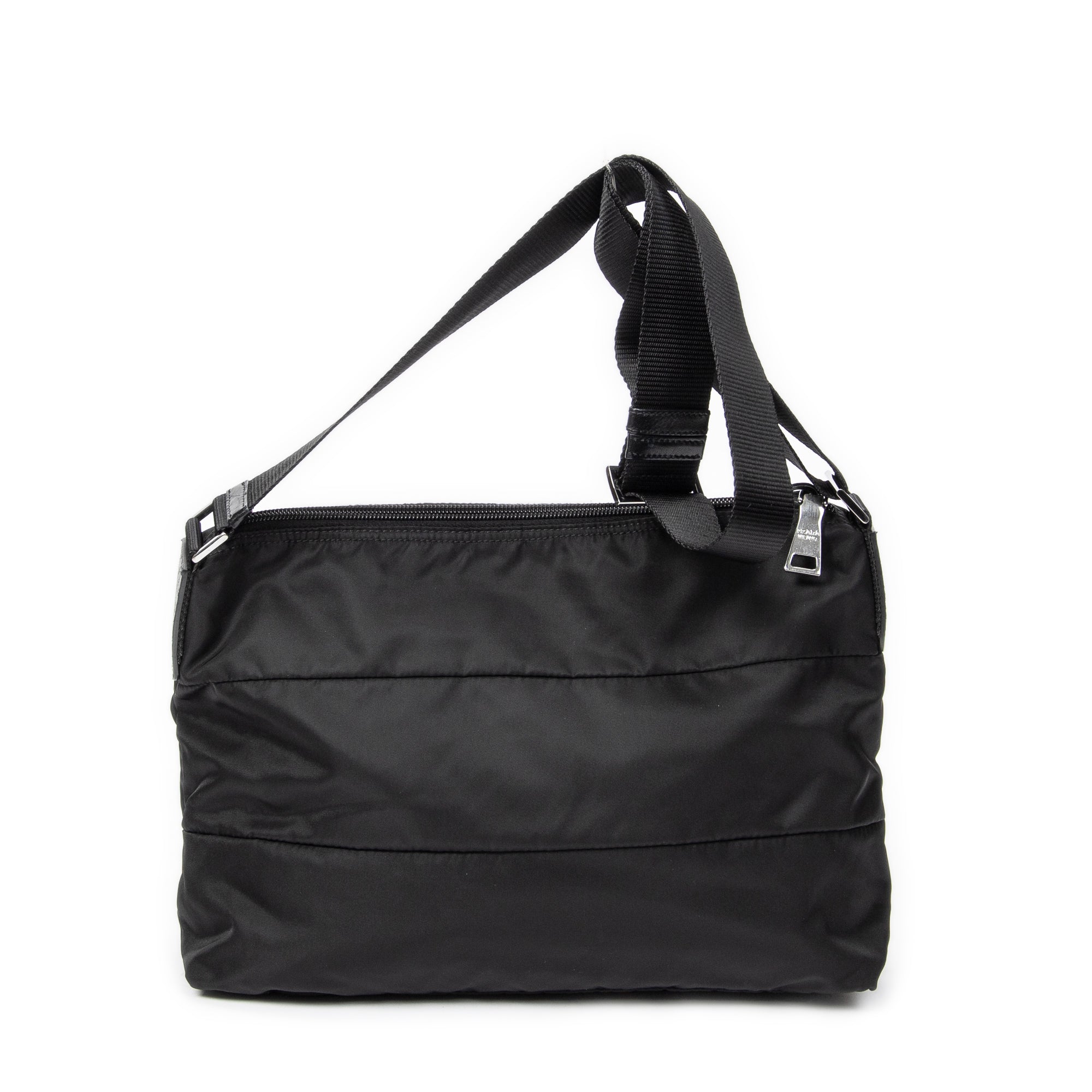 Bolso Bandolera Cremallera Horizontal Mensajero Negro Acolchado Lona de Nylon