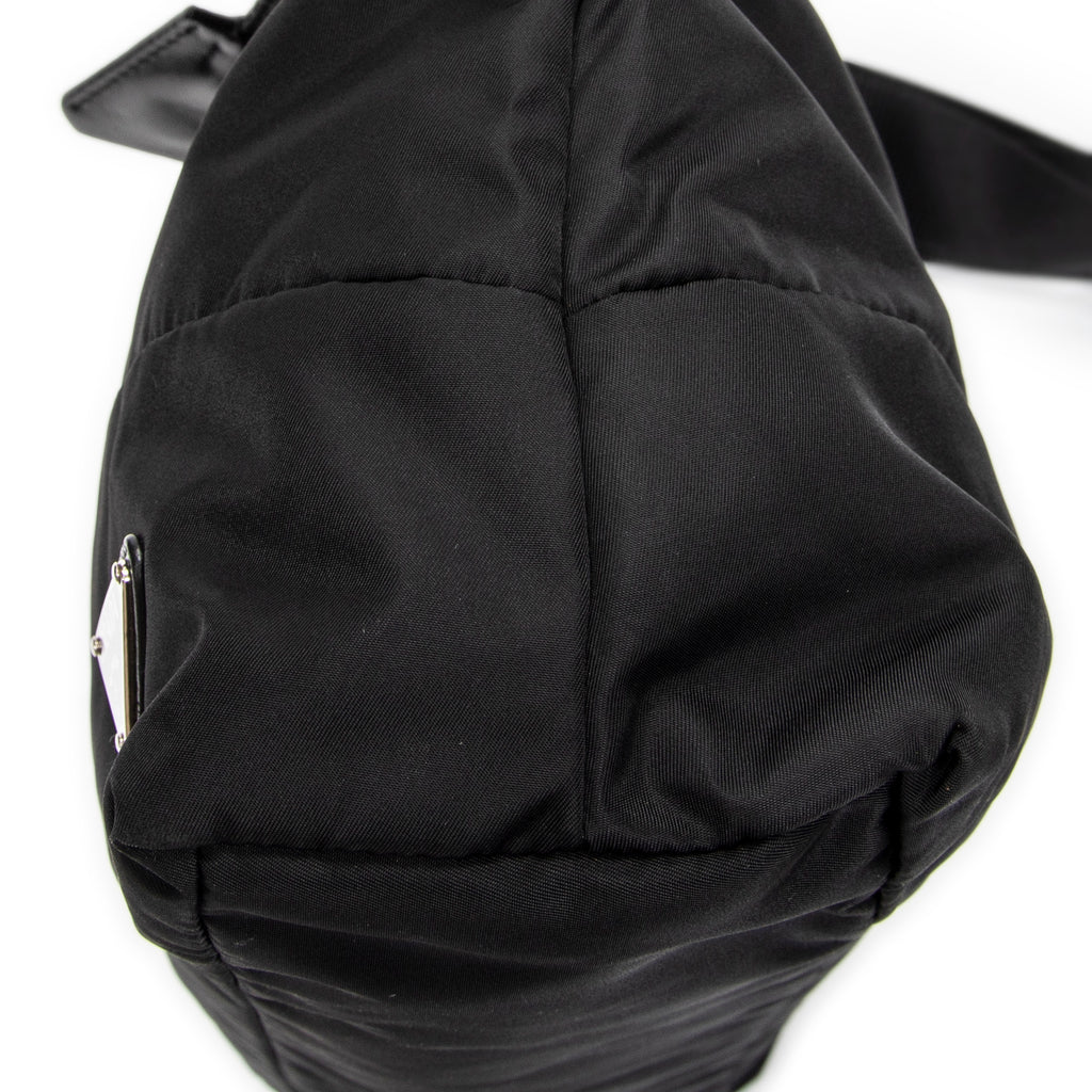 Bolso Bandolera Cremallera Horizontal Mensajero Negro Acolchado Lona de Nylon