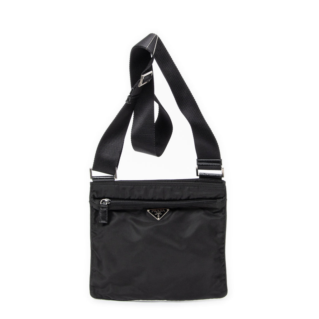 Shoulder Bag Small Flat Crossbody Black Nylon Canvas