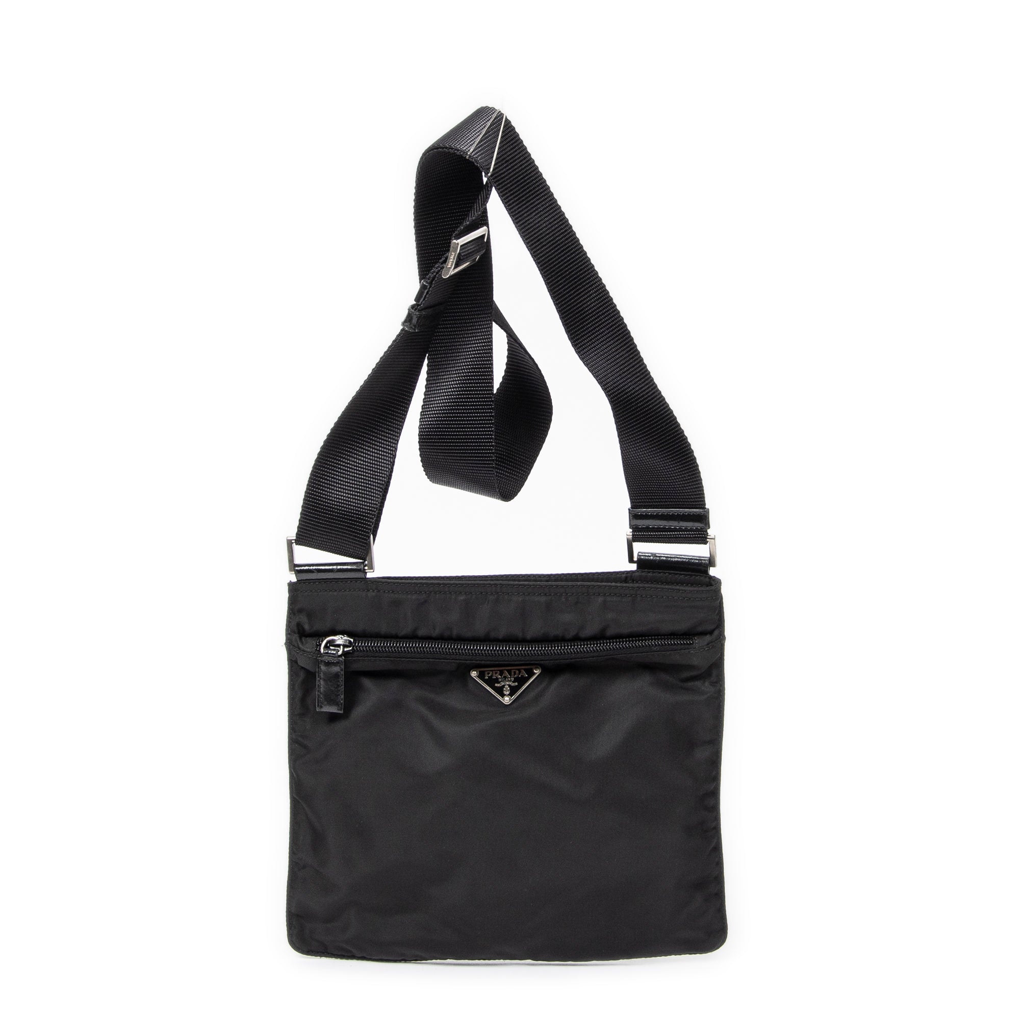 Shoulder Bag Small Flat Crossbody Black Nylon Canvas