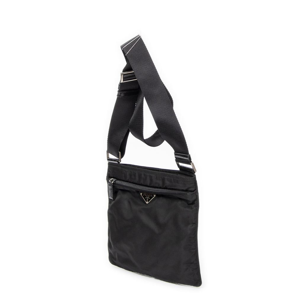 Shoulder Bag Small Flat Crossbody Black Nylon Canvas