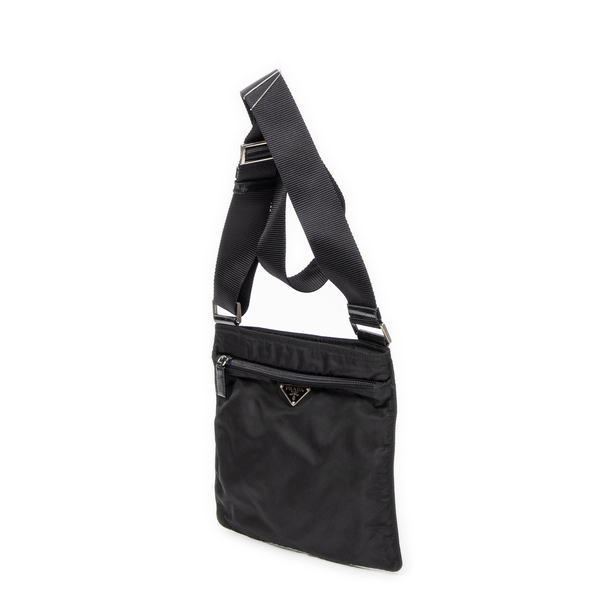 Shoulder Bag Small Flat Crossbody Black Nylon Canvas