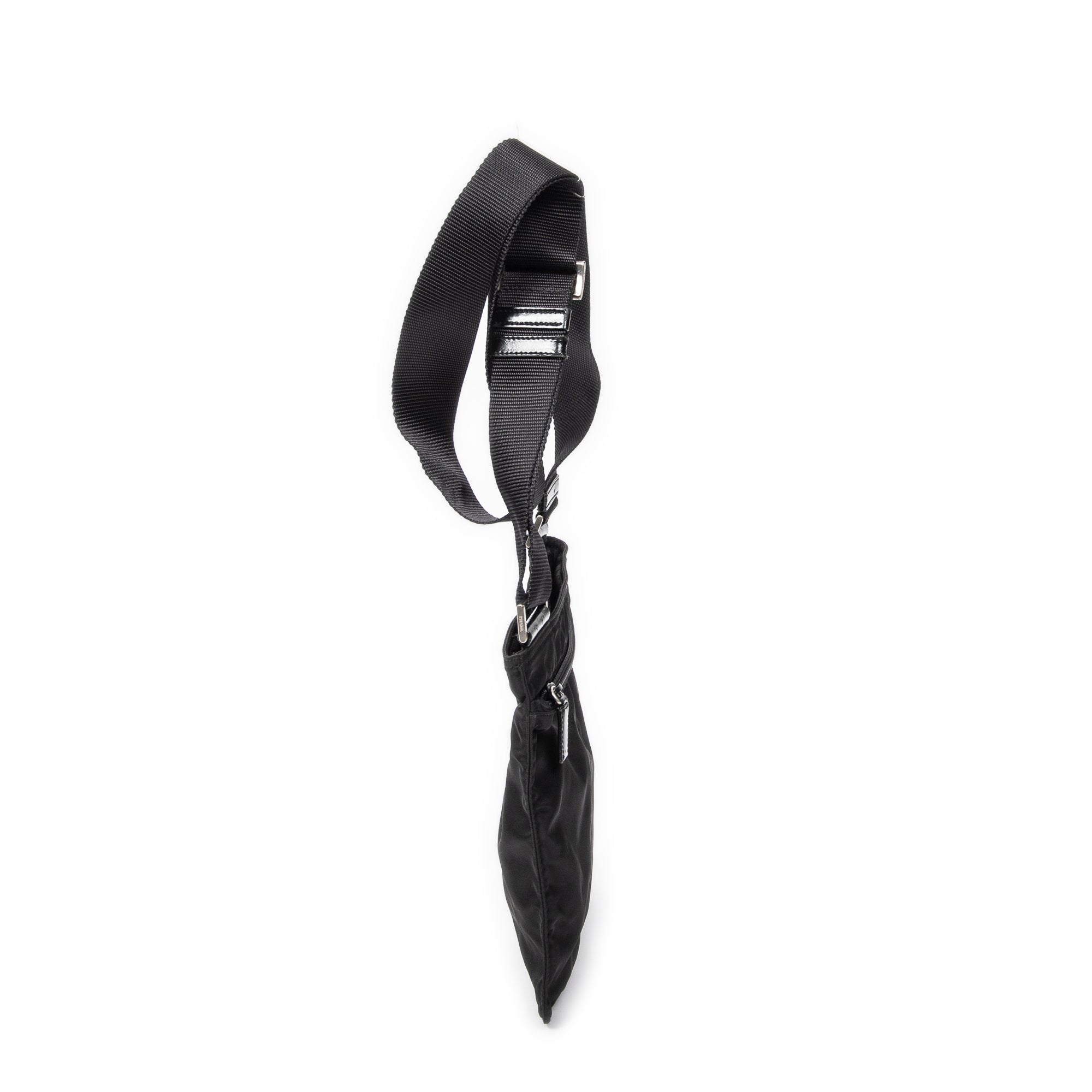 Shoulder Bag Small Flat Crossbody Black Nylon Canvas