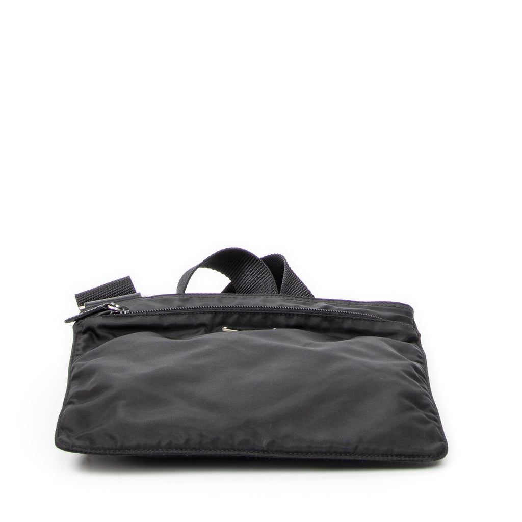 Shoulder Bag Small Flat Crossbody Black Nylon Canvas
