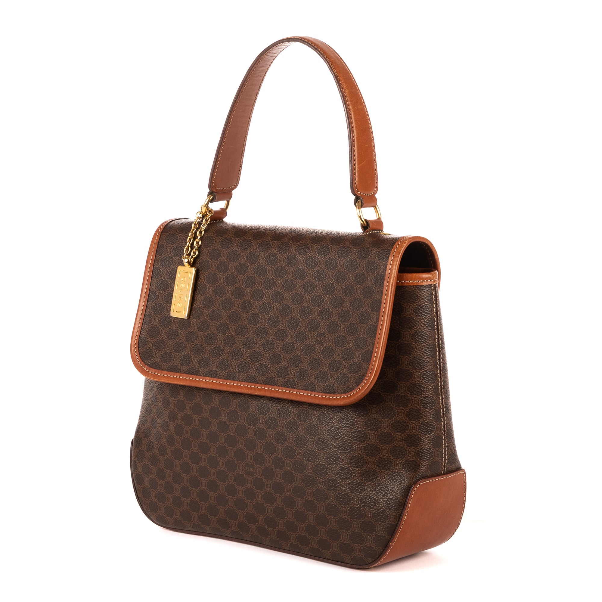 Shoulder Bag Vintage Top Handle Flap Brown Macadam Coated Canvas