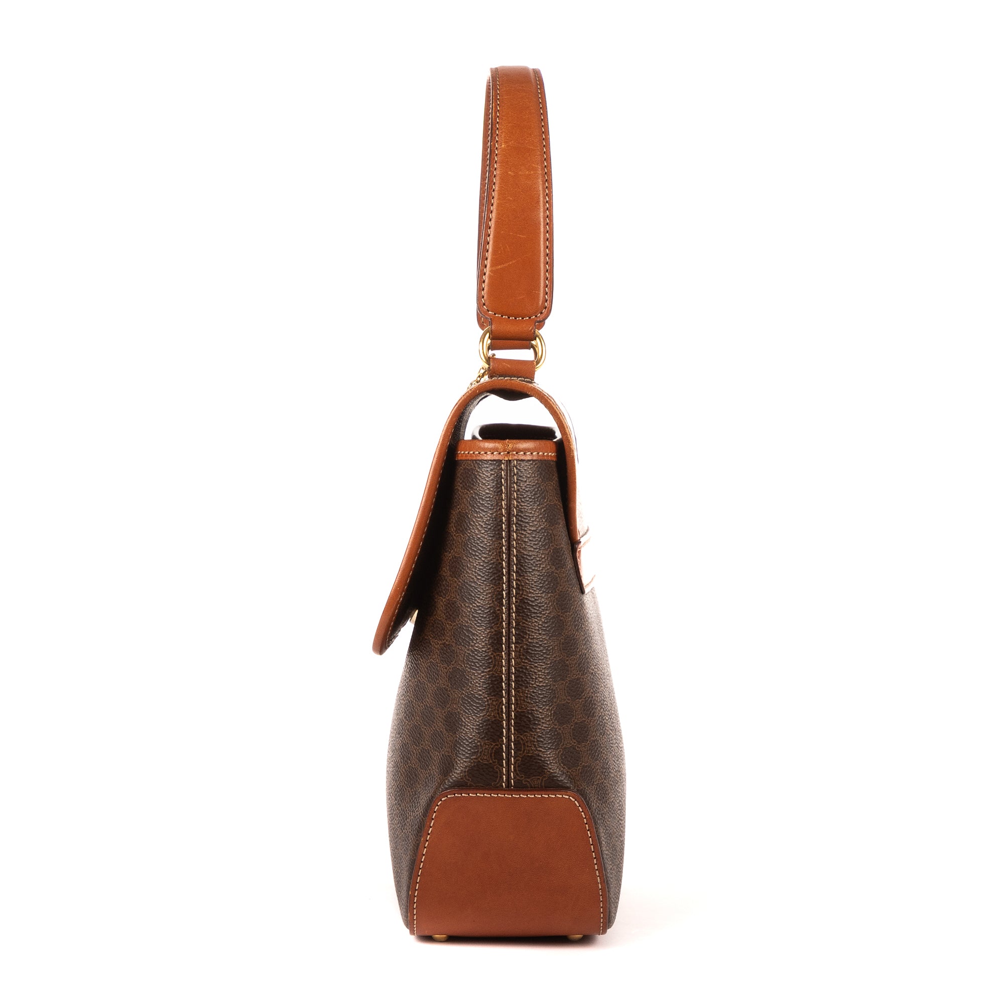 Shoulder Bag Vintage Top Handle Flap Brown Macadam Coated Canvas