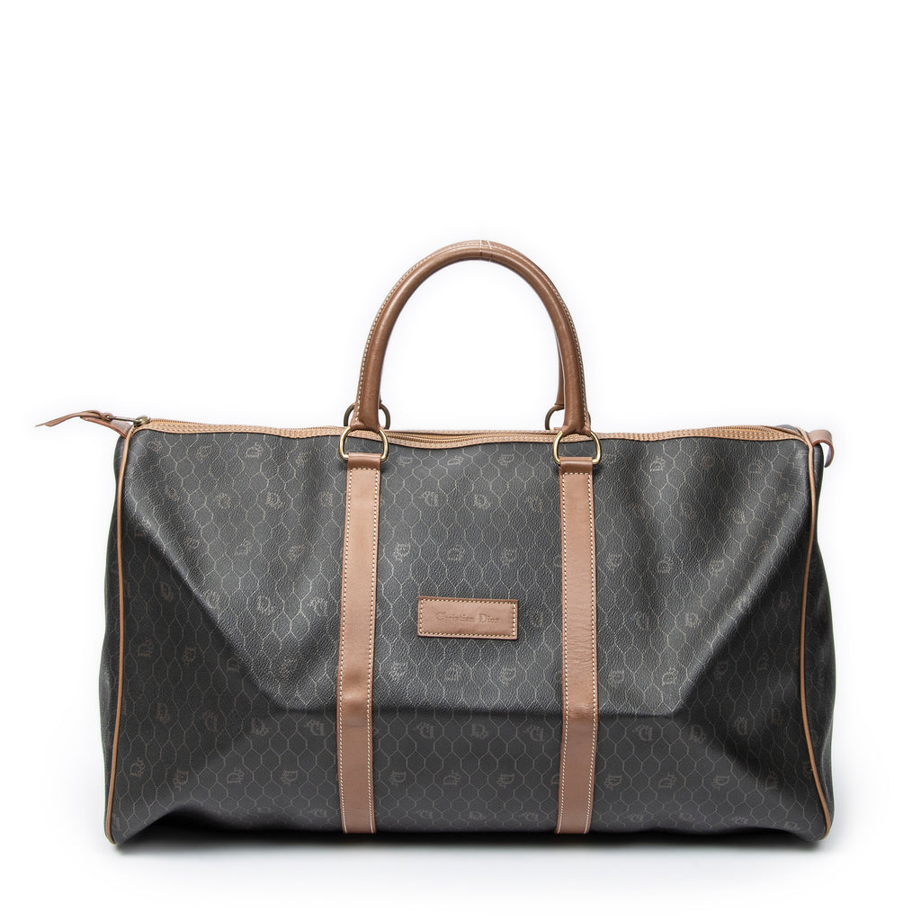 Travel Bag Vintage Large Travel Boston Black Honeycomb Coated Canvas
